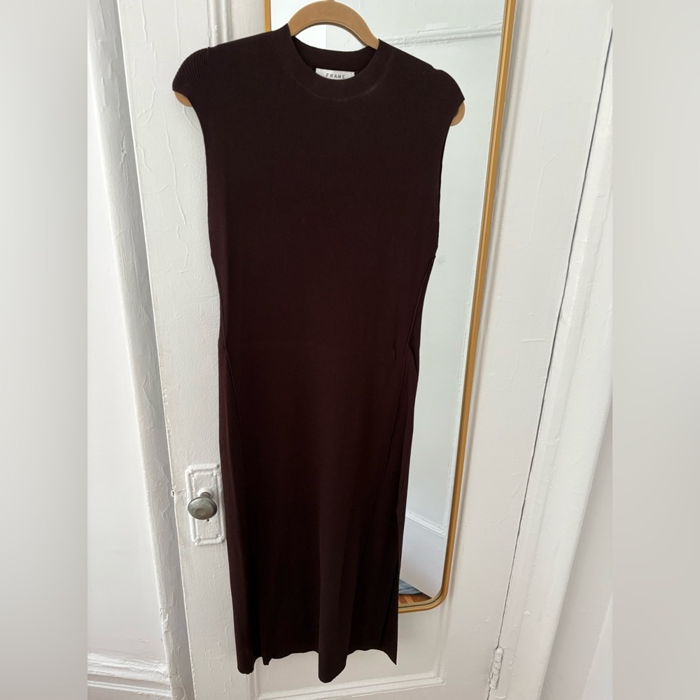 Frame Elegant Sleeveless Brown Knit Dress